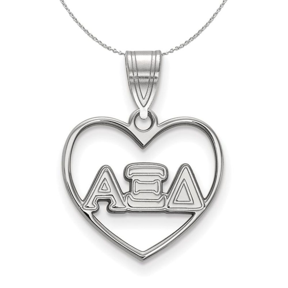 Sterling Silver Alpha Xi Delta Heart Greek Necklace - 20 Inch